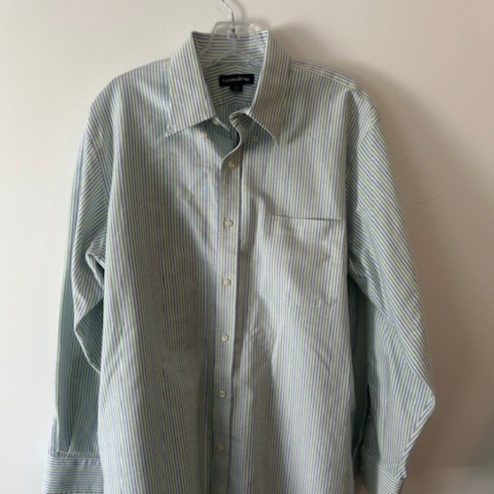 Lands' End Blue/Green/White stripe Cotton button down shirt, size 16-33